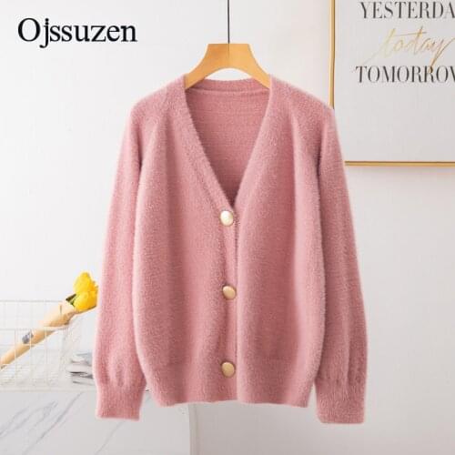 Autumn Winter Warm Jacket Sweater Women Cardigan Elegant Soft Top Quality Sexy V Neck Knitted Cardigan Female Long Sleeve Pink