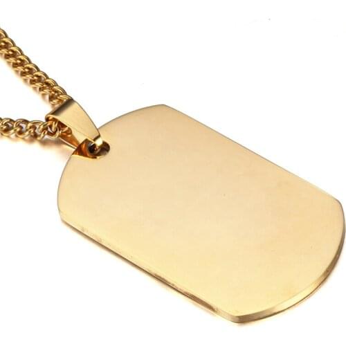 10PCS/ LOT Gold Silver Color High Polished Stainless Steel Rectangular Blank Dog Tag Charm Pendant Necklace 60CM Chain