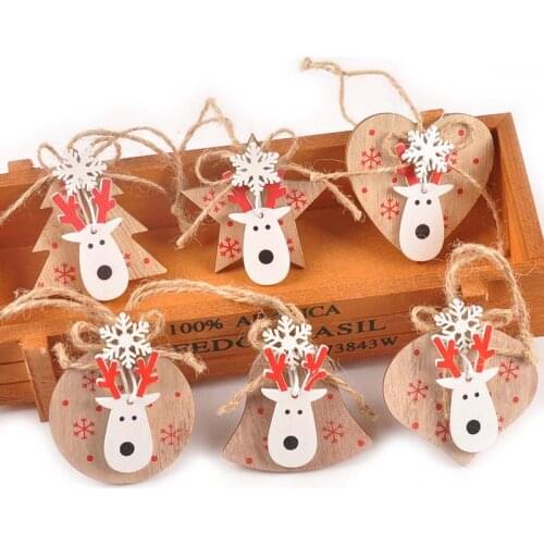 3Pcs Reindeer Wood Pieces DIY Christmas Tree Hanging Pendants For Home Decor Wooden Ornament Scrapbook Cutouts Craft M2540