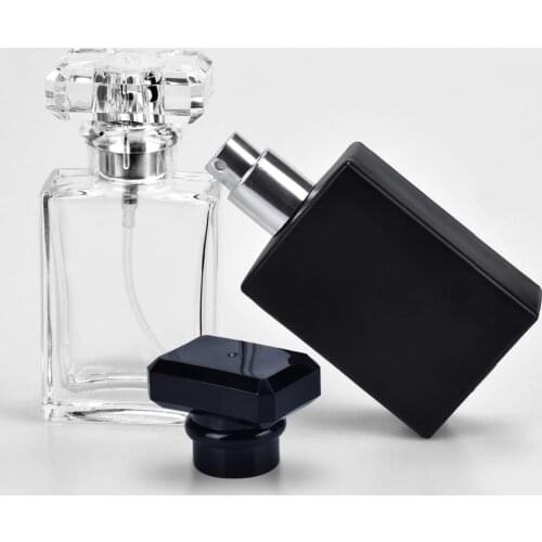 30/50 ML Glass Perfume Bottle Atomizer Transparent Black Spray Bottle Crystal Square Shape Empty Refillable Bottles