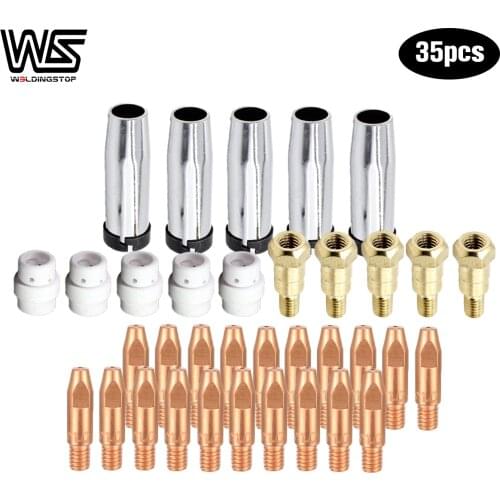 35pcs MB 24KD Welding Torch Gas Nozzle 0.8 / 1.0 / 1.2mm Tip Holder Gas Diffuser For 24KD MIG MAG Welding Torch
