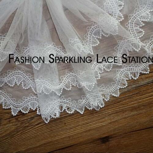5yard 3 layer cotton embroidery milk white lace trim 17.5cm LA89