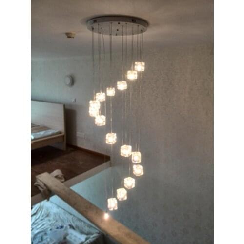 6-25 Pcs Staircase Art Deco Led Cubic Glass Pendant Lights For Restaurant Penthouse Modern G4 Led Cube Light High Stair Lighting