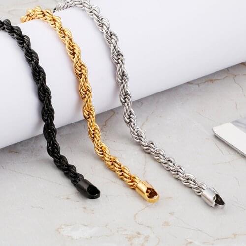 6mm 8.26'' Stainless Steel Square clasp King twist chain Bracelet Women Men Gift Cheap