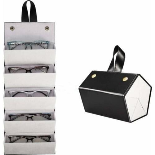 New Glasses Case Cover Pu Leather 5 Pairs Of Sunglasses Holder Box Eyeglasses Solid Storage Box Magnet Switch Pu Bag