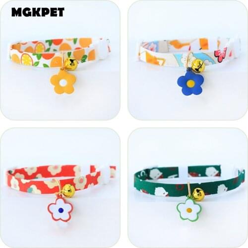 Floral Cat Collar Breakaway with Bell & Flower Pendant Cute Patterns Safety Kitten Collar Light Weight Soft Adjustable for Pets