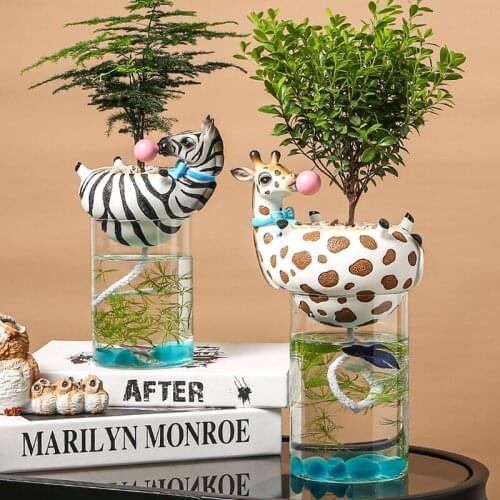 Decorative Vase Cactus and Succulent Plants Flower Pot Glass Water Planter Resin Giraffe/Zebra Blowing Bubble Flower Fish Tank