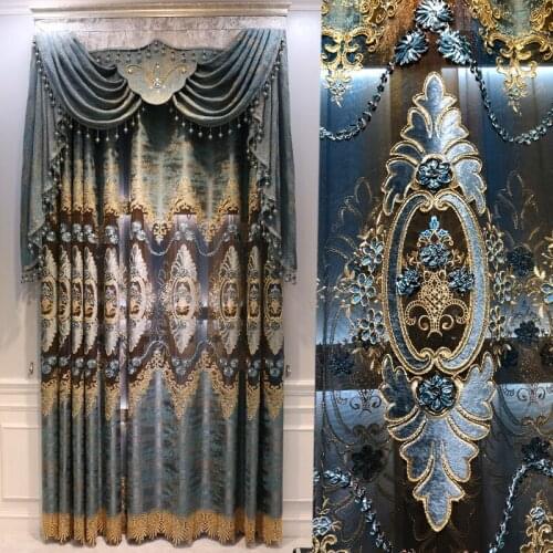 European Velvet Embroidery Chenille Modern Tulle Window Curtain Valance Decorate Curtains for Living Room Bedroom