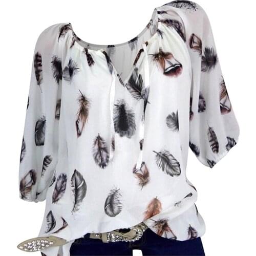 Womens T Shirt Summer Loose Leisure Printed V-Neck Elbow Sleeve Tops Ladeis Casual Tee Top Tshirt