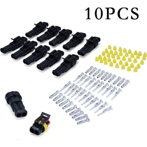10 Sets Sealed Waterproof Electrical Wire Connectors Two-Pin 2-Way Seal Car Boat Waterproof Electrical Wire Superseal Connector