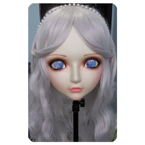 GL039) Women/Girl Sweet Resin Half Head Kigurumi BJD Mask Cosplay Japanese Anime Lifelike Lolita Mask Crossdressing Sex Doll