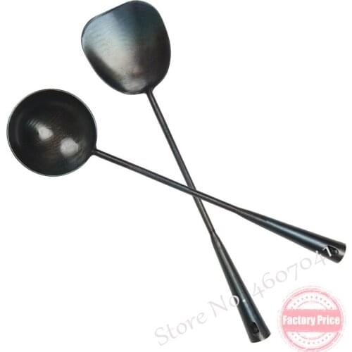 Chinese handmade Iron Spatula Frying spoon set with Long Handle Wok Spatula and Ladle Tool 40cm send 2 pcs