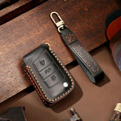 Leather Car Key Case Fob Cover Skin For Volkswagen VW Polo golf 7 MK7 FOR Skoda Octavia Kodiaq Karoq FOR SEAT Ateca Leon