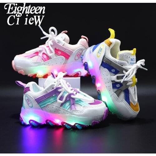 Size 21-30 Fashion Glowing Sneakers Kids Light Up Shoes Baby Mesh Luminous Sneakers for Children Shoes Girls Non-slip Sneakers