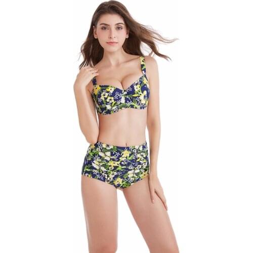 Large Size Swimsuit Two Pieces Swimwear Plus Big Breast Woman Swimsuits 2020 Beach Monokini Print Fat Swim Suit