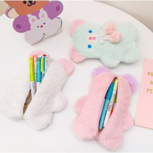 Cute Cartoon Pencil Case Plush Bag for Girl Boy Zipper Student Stationery Pouch U4LD