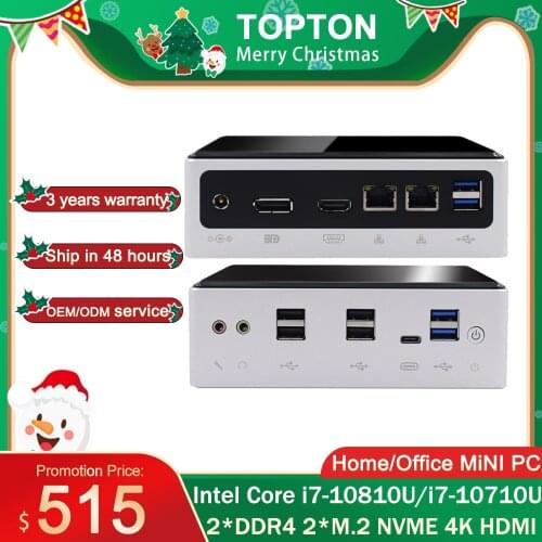 Topton Hot Sale 10th Gen Intel Core i7 10810U 10710U Mini PC 2*DDR4 M.2 NVMe Desktop Computer Win10 Pro 2 Lan WiFi USB-C DP HDMI