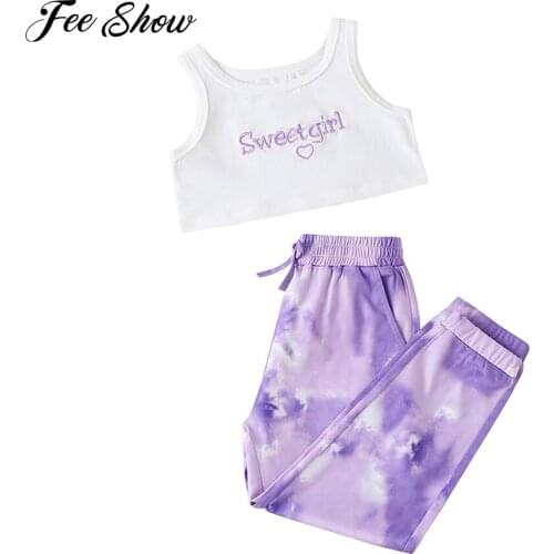 Fashion Toddler Girls Clothes Set Kids Sleeveless Crop Tops + Tie-dyed Sport Trousers Outfits Children Tracksuit Causal Sets