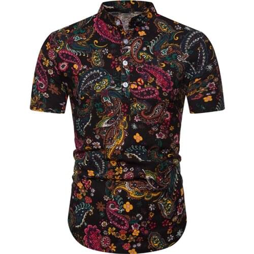 Men Shirt Summer Short Sleeve Shirts Flowers Print Shirts Hawaiian Shirt Camisa Masculina Brand Casual Male Printed Top Pullover
