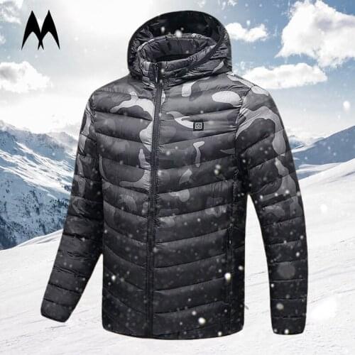 Winter Thicken USB Heating Mens Hooded Parkas Coat Smart Constant Temperature Warm Jackets Men Outdoor Windproof Heated Parka