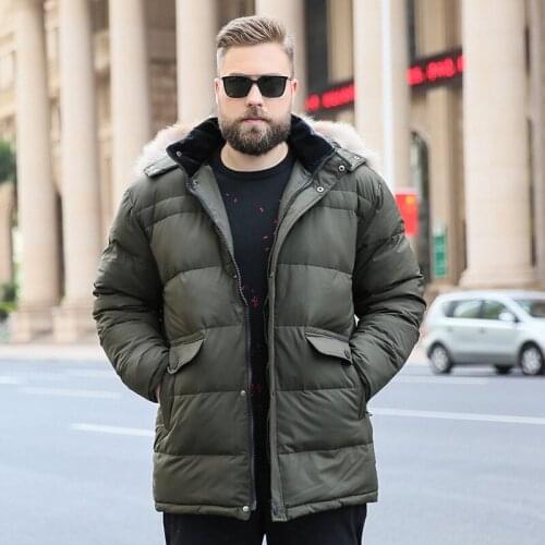 2019 Mens Thick Large size 10XL Hhooded Short Fur Collar Cotton Coat Autumn and Winter Collar Mens jacket Color Black / Green