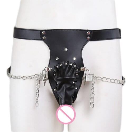 Male Underwear Chastity Belt Panties Leather Adjustable Penis Cage with Hold Porno Lingerie Sissy Panties for BDSM Bondage Men