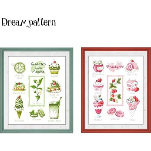 Green tea with matcha cross stitch kit package 18ct 14ct 11ct white fabric cloth cotton thread embroidery DIY handmade needlewo