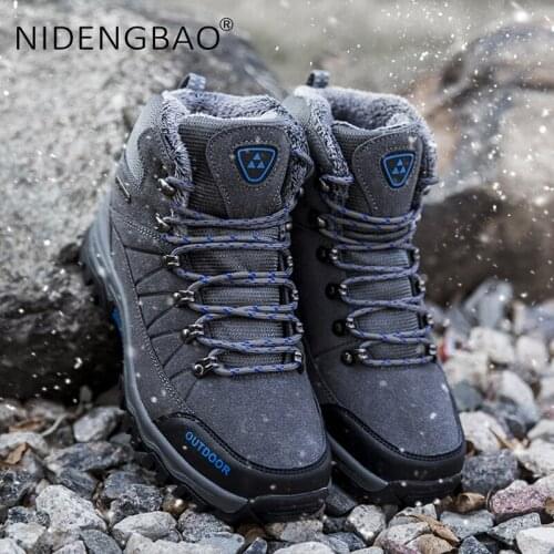 New Hot Sale Men Winter Hiking Shoes Mountain Sport Boots Outdoor Climbing Sneakers male fur warm Waterproof Trekking shoes