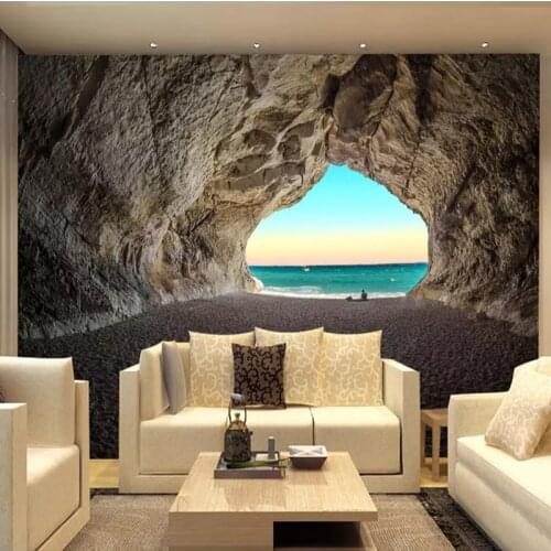 Custom Photo Wallpaper 3D Stereo Cave Seaside Landscape Murals Living Room Restaurant Background Wall Painting Papel De Parede