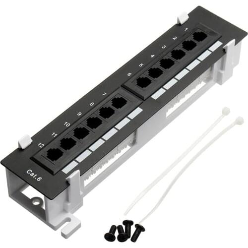 Network Tool Kit 12 Port CAT6 Patch Panel RJ45 Networking Wall Mount Rack with Surface Wall Mount Bracket