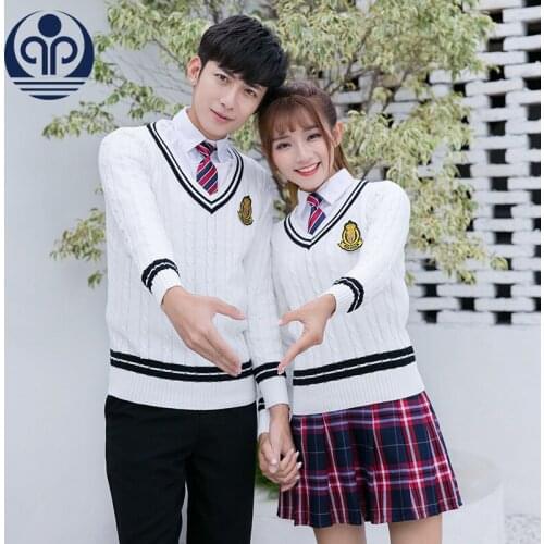 Students School Uniform Teenager Warm School Wear 4pcs Students Uniforms College Costume Sweater Pleated Plaid Skirt D-0605