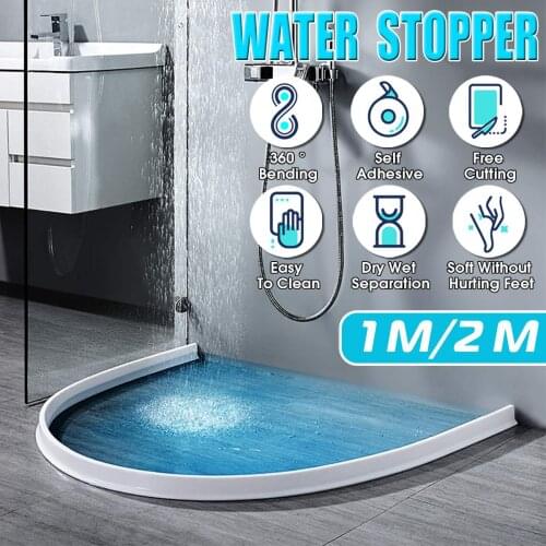 1M/2M Silicone Bathroom Water Stopper Blocker Shower Dam Non Slip Dry And Wet Separation Flood Barrier Door Bottom Sealing Strip