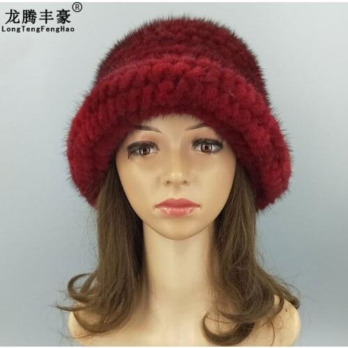 Mink Wool Knitted Hat WomenS Hats Authentic Fur Princess Hats Natural Fur Russian Hats Elastic Winter Warm WomenS Hats