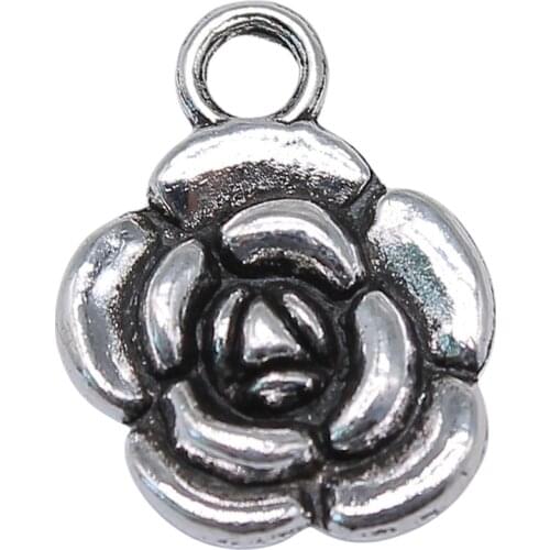 WYSIWYG 10pcs 16x12mm Antique Silver Color Flower Rose Pendant Rose Flower Pendants Charm Rose Flower Pendants