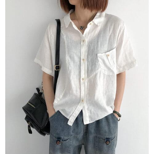Womens Short Sleeve Shirts Summer Thin Style 2021 Korean Loose Solid Color Linen Sunscreen Tops Trend Cardigan Jacket zh1218