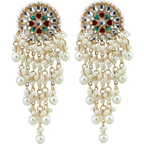 Women Bollywood Ethnic Bridal Bride Kundan Earrings Pearls Jhumka Jhumki Indian Bahubali Drop Earrings Fashion Jewelry