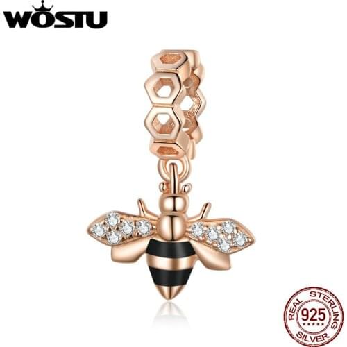 WOSTU New Genuine 925 Sterling Silver Little Bee Charm for Original Luxury Bracelet make Brand Female silver Jewelry DAC370