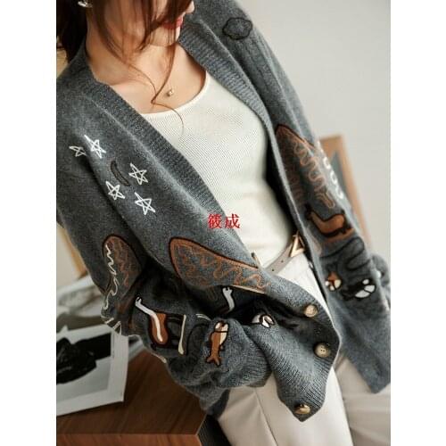 Cardigan Feminino New Womens Sweater Italian Craft Cardigan Heavy Machine Woven Printed Cashmere 2020 Autumn And Winter V-neck