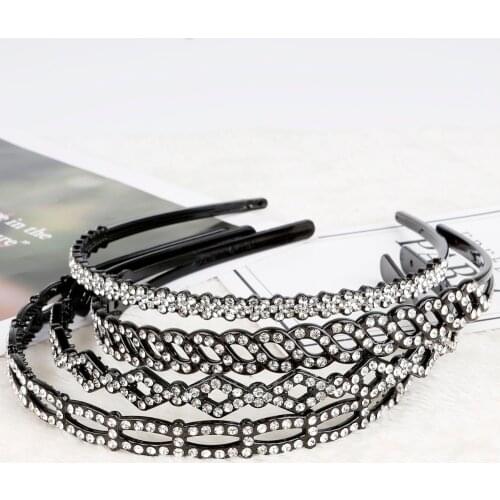 Imitated Crystal Hairbands Rectangle Diamond Wave Flower Shape Hair Band Jewelry Female Rhinestone Headwear Hair Hoop For Women