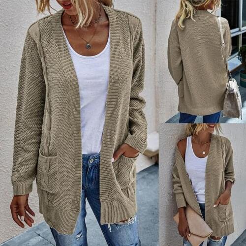 Women Autumn Open Front Solid Color Long Warm Cardigan Knitted Sweater Coat Womens clothing свитер женский куртка женская 2020