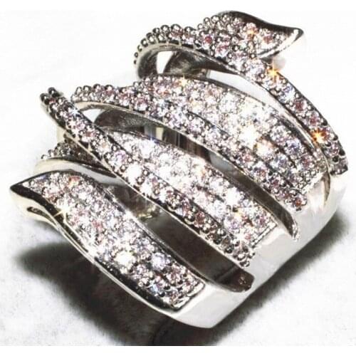 Luxury Big Finger Ring Unique Shaped 925 Sterling Silver Full Pave Diamond Cocktail Rings for Women wholesale Fashion jewelry