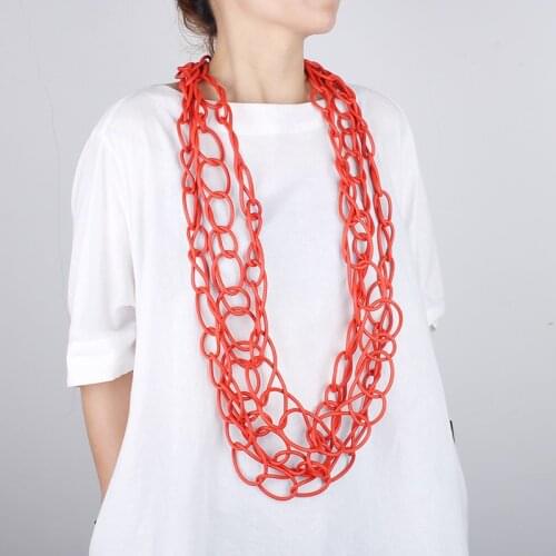 YD&YDBZ Multicolor Circle Statement Necklaces For Women Punk Style Elasticity Rubber Long Necklace Gothic Sweater Chain Jewelry