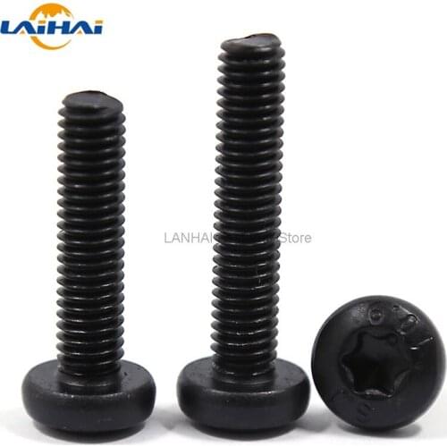 10/50pcs M1.6 M2 M2.5 M3 M4 Black Steel GB2672 Six-Lobe Torx Pan Head Screw Six Lobe Round Button Head Bolt Metric Thread
