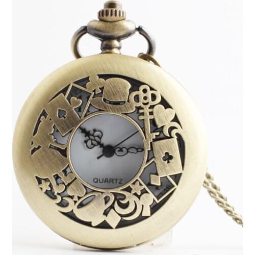 50pcs/lot DHL Free Shipping Bronze Pocket Watch Alice in Wander Time High Quality Watch Necklace Gift Watch Wholesale