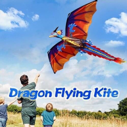 Large 3D Cartoon Dragon Kite Pterosaur Dinosaur Flying Kites with Tail 328ft Kite Line for Kids Adults Outdoor Sports 47x55inch