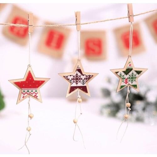 Wooden five pointed star pendant stick non woven cloth Christmas Tree drop Ornaments new year party decorations for home