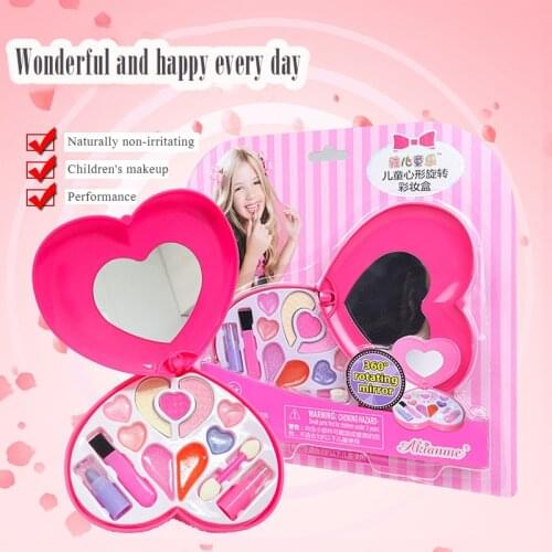 Kids Girls Princess DIY Cosmetics Display Heart-shaped Rotatable Box Play House Pretend Play Children Dedicated Makeup Toy