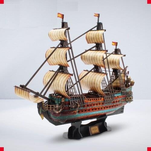 DIY 3D Three-dimensional Jigsaw Assembled Ship Model Handmade DIY Toys of USS San Philip, Spain
