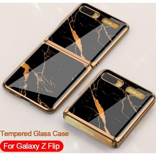 For Samsung Galaxy Z Flip Case Luxury Plating Tempered Glass Full Protection Shockproof Back Cover For Samsung Z Flip 5G Case