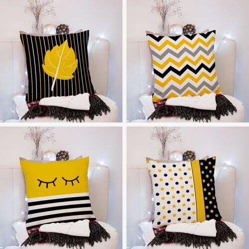 Home Pillowcase Sofa Cushion Cover Linen Short Plush Black and Yellow Series Bedroom Living Room Decoration